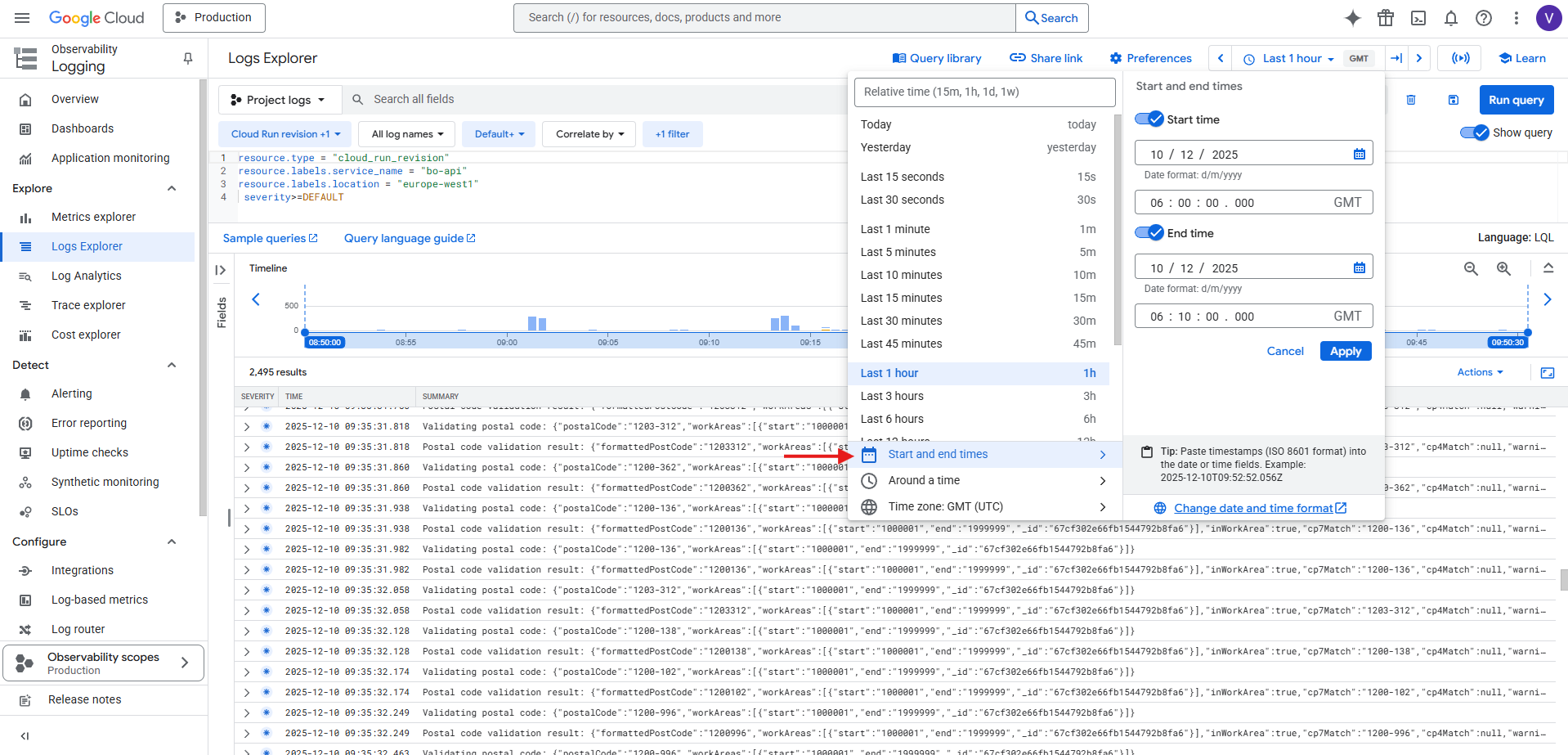 Setting a custom timeframe